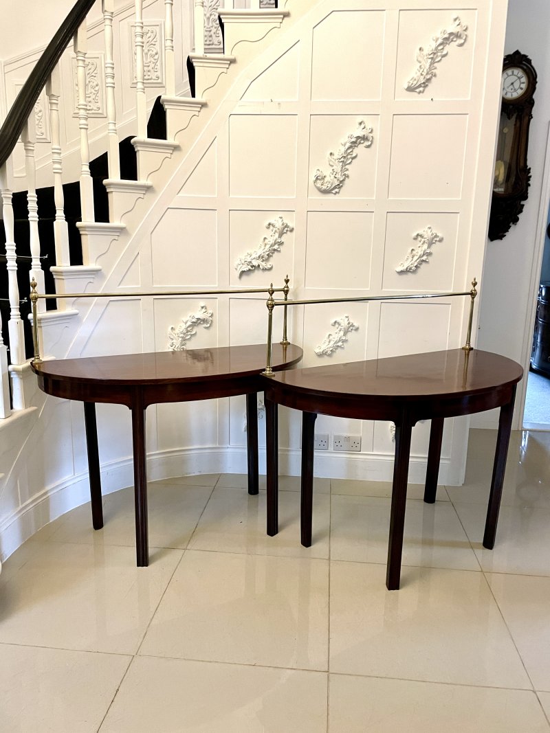 Unusual Pair of Antique George III Quality Mahogany Demi-Lune Consoles Tables